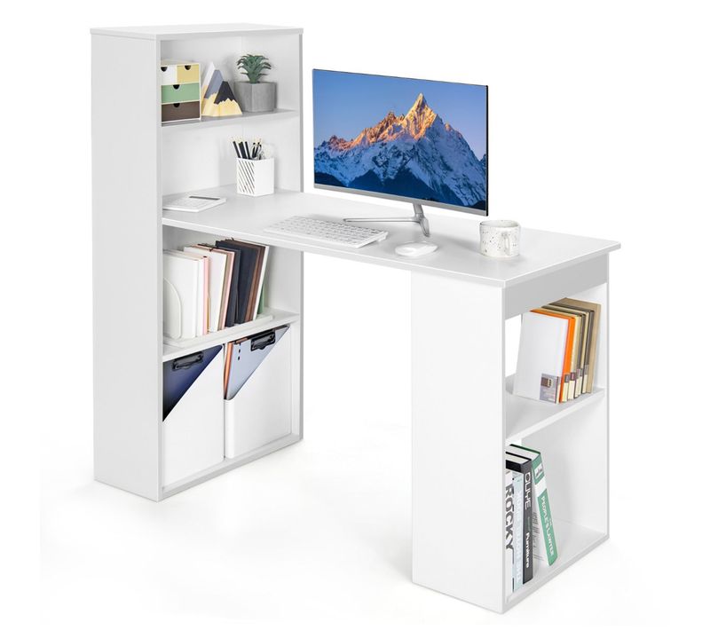 Bureau D'ordinateur Avec Bibliothèque 122 X 56 X 122 Cm Espace De Rangement Pratique