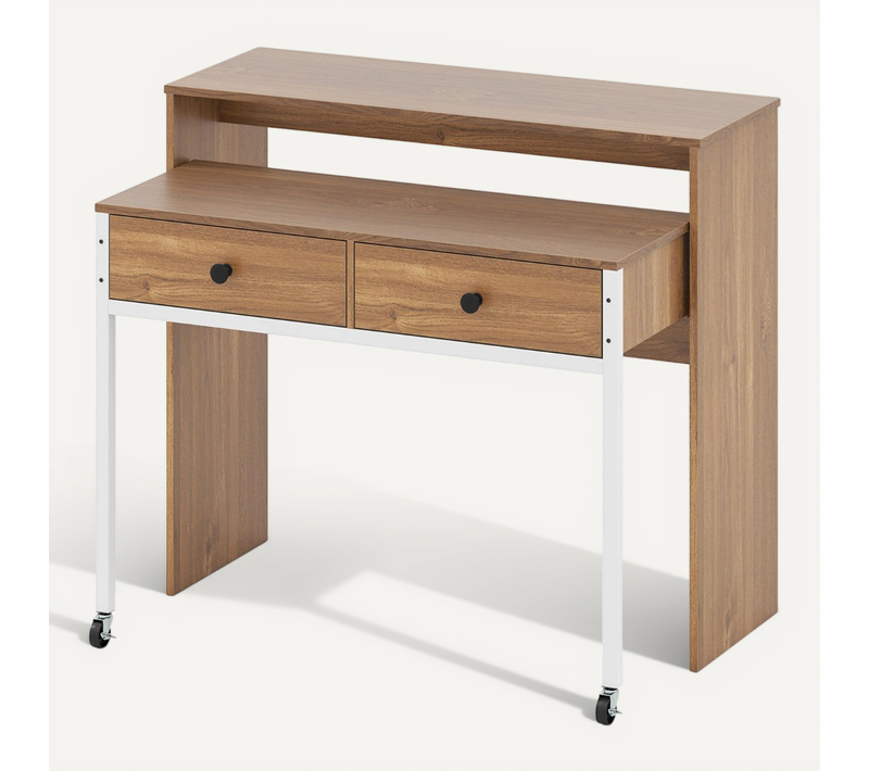 Bureau Rétractable Multifonction 100 X 63 X 88 Cm Gain De Place 2 Tiroirs Design Cont