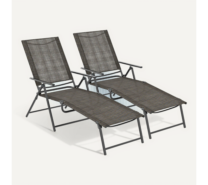 Lot De 2 Chaises Longues Pliantes Inclinables 156-189 X 64 X 65-102 Cm Confort Optima