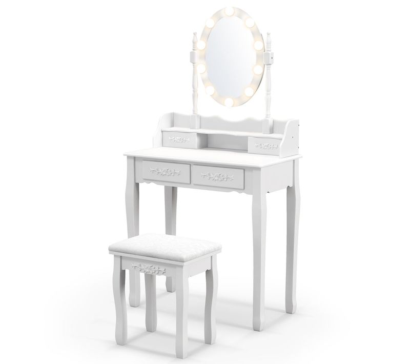 Coiffeuse Avec Miroir Ovale Éclairage LED 75 X 40 X 145 Cm Pratique Moderne En Mdf