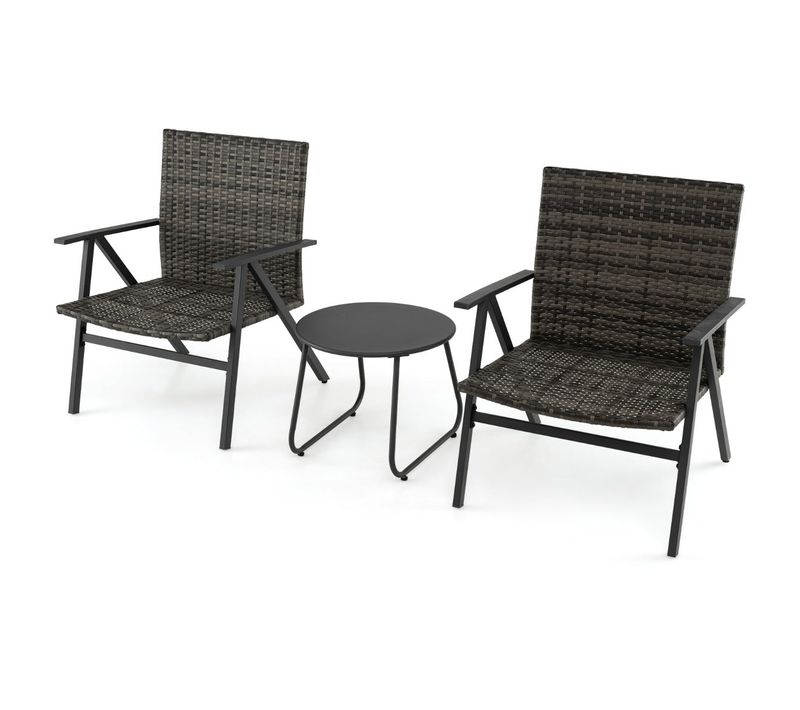 Lot De 3 Ensemble De Bistro De Patio 65 X 62 X 80 Cm Fauteuils Ergonomiques Et Table