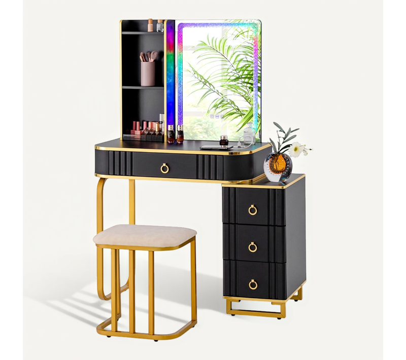 Ensemble De Coiffeuse Avec Miroir Lumineux 80 X 40 X 137 Cm 7 Modes LED Réglables