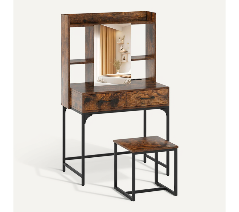 Coiffeuse Avec Miroir Et Tabouret 80 X 50 X 138 Cm Rangement Organisé