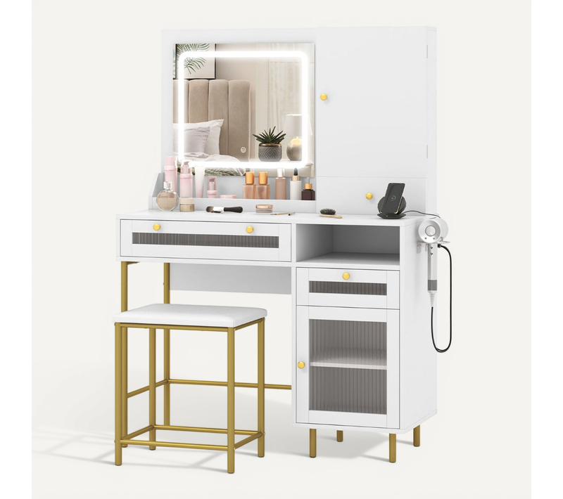 Ensemble De Table De Maquillage Et Tabouret 96 X 39 X 135,5 Cm Miroir LED