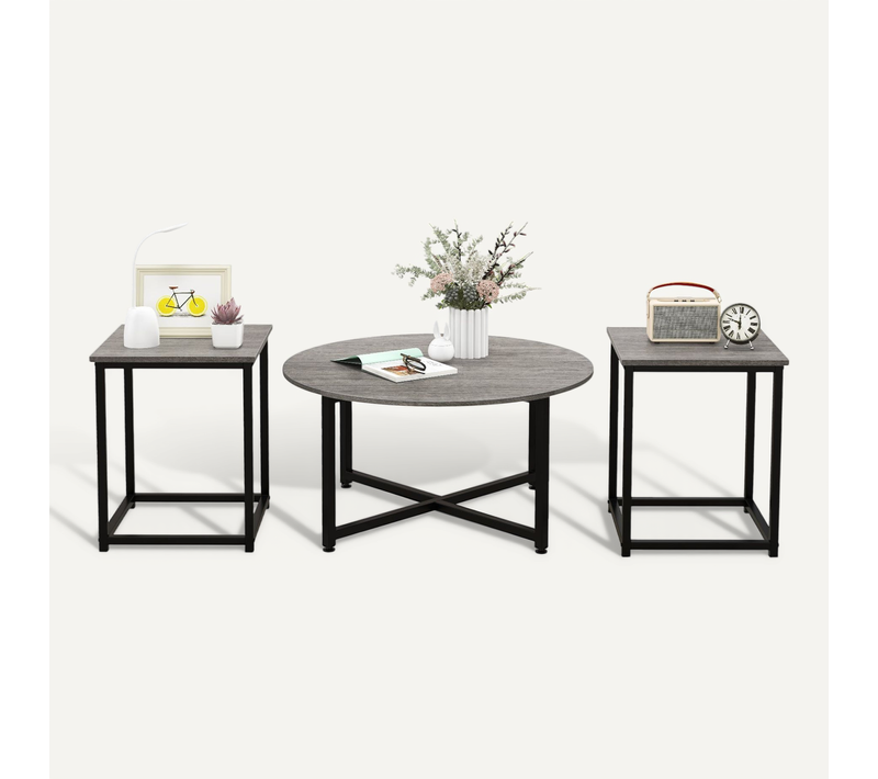 Lot De 3 Tables Basses Table Ronde 80 X 42 Cm Et 2 Tables D'appoint 40 X 40 X 50 Cm