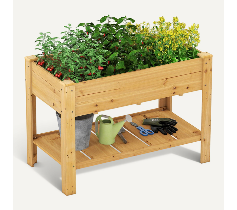 Jardinière Surélevée En Bois 120 X 60 X 81 Cm Avec étagère De Rangement Ergonomique D