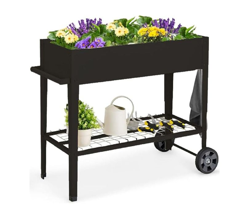Jardinière Surélevée 95 X 40 X 80 Cm Avec Roulettes Et Crochets De Suspension