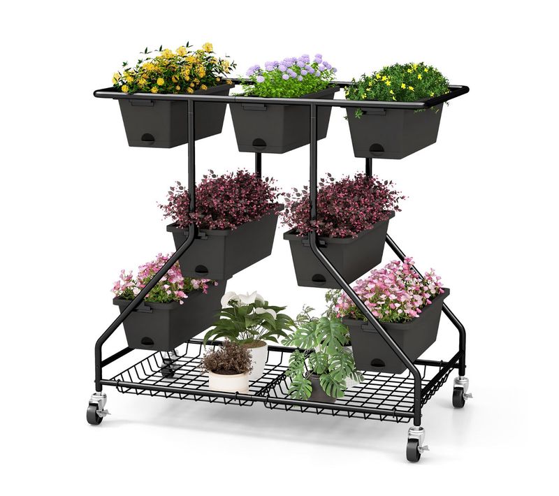 Jardinière Surélevée Vertical 100 X 56 X 99 Cm Avec 7 Bacs De Plantation Et 4 Roulett