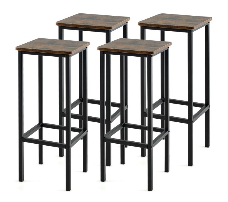 Lot De 4 Tabourets De Bar 30 X 30 X 72 Cm Repose-pieds Confortables Design Industriel