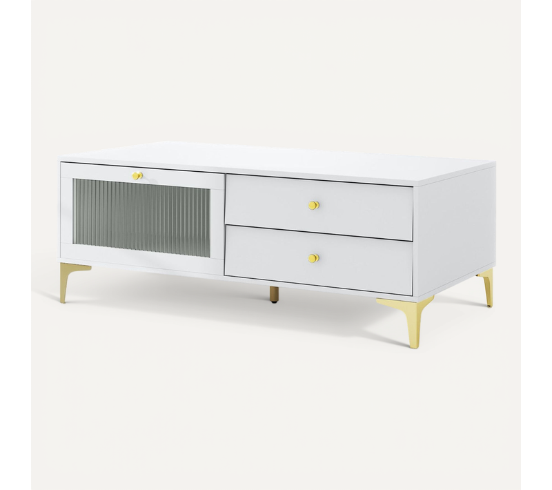 Meuble TV 120 X 62 X 46 Cm Avec Rangement Cadre En Verre Trempé Gris Clair Moderne Co