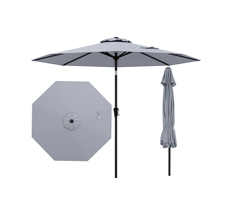 Parasol De Patio 270 X 270 X 240 Cm Inclinaison Facile Structure Robuste Finition Gri