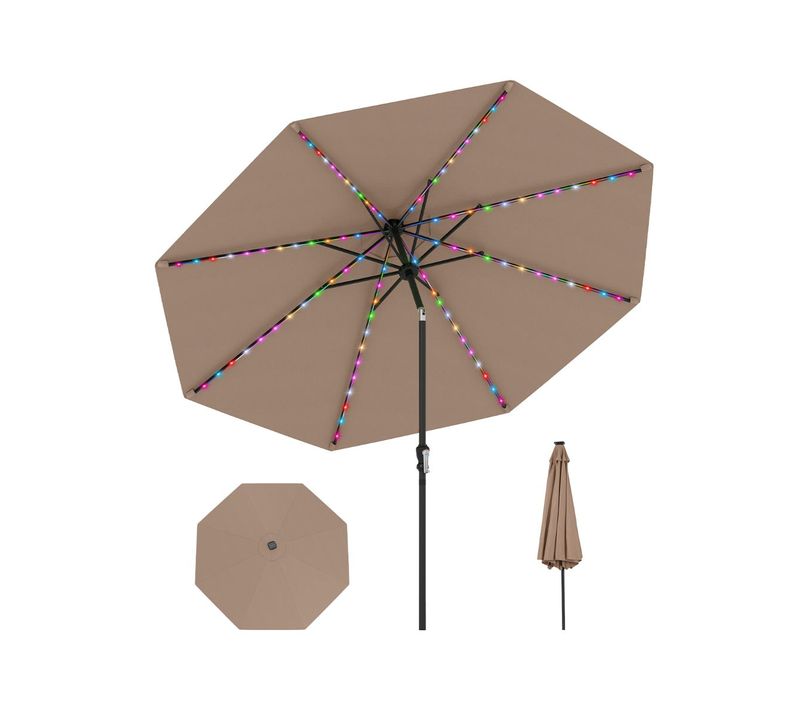 Parasol De Patio Solaire 3 M Inclinaison Réglable 96 Lumières LED Ambiance Cosy Desig