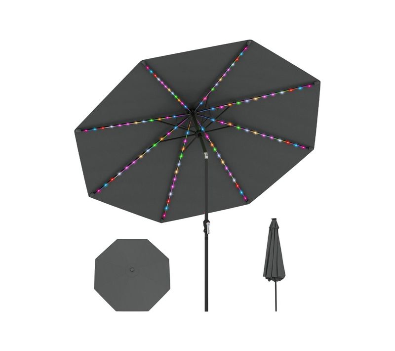 Parasol De Patio 3 M Avec 96 LEDs 9 Modes Inclinaison Réglable Ambiance Cosy