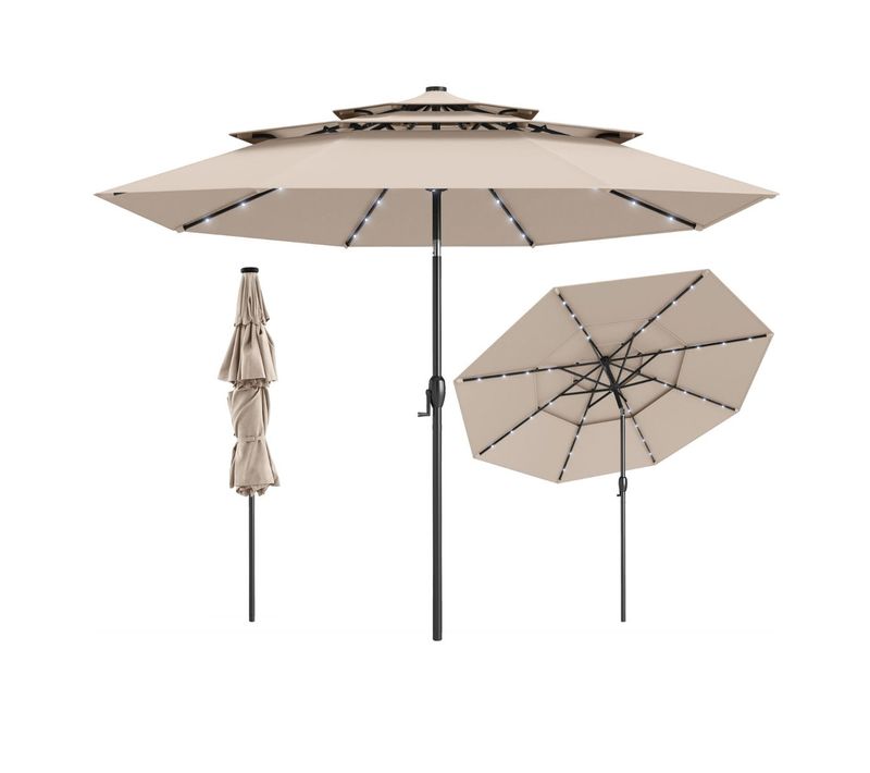 Parasol De Patio Avec Inclinaison 313 X 248 Cm 32 Lumières LED Design Moderne En Poly