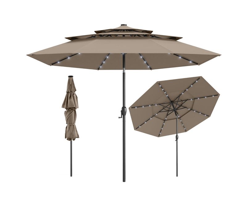 Parasol De Patio Lot De 1 Solaire 313 X 248 Cm 32 Lumières LED Inclinaison Automatiqu