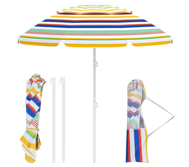 Parasol De Plage 200 X 194 Cm Léger Avec Inclinaison Et Protection Solaire En Polyest