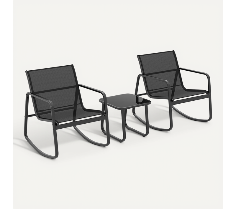 Lot De 3 Pièces Salon De Jardin Avec Chaises à Bascule 72 X 61 X 80 Cm Et Table