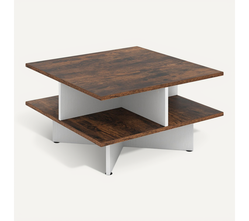 Table Basse Carrée à 2 Niveaux 60 X 60 Cm Avec Rangement Astucieux Et Assise