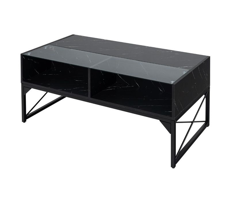 Table Basse Avec Éclairage LED 105 X 55 X 50 Cm Rangement Fonctionnel Moderne