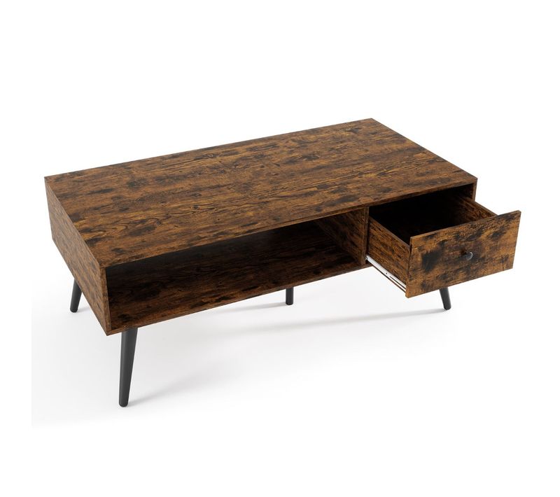 Table Basse Avec Tiroir Et étagère De Stockage 109 X 55 X 44 Cm Moderne Rétro En Bois
