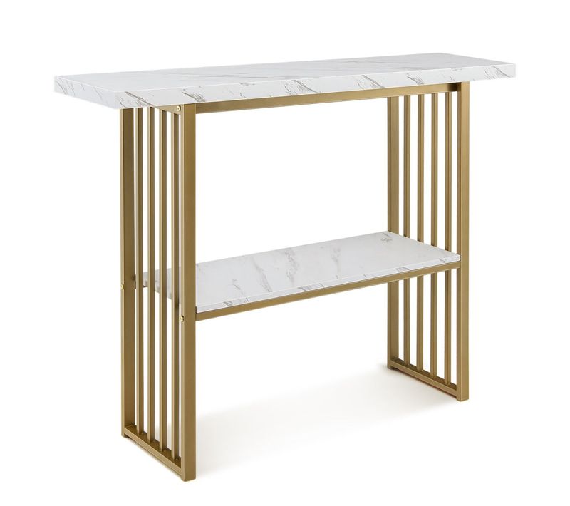 Table Console 2 Niveaux 120 X 29,5 X 92,5 Cm Design Scandinave Rangement Facile