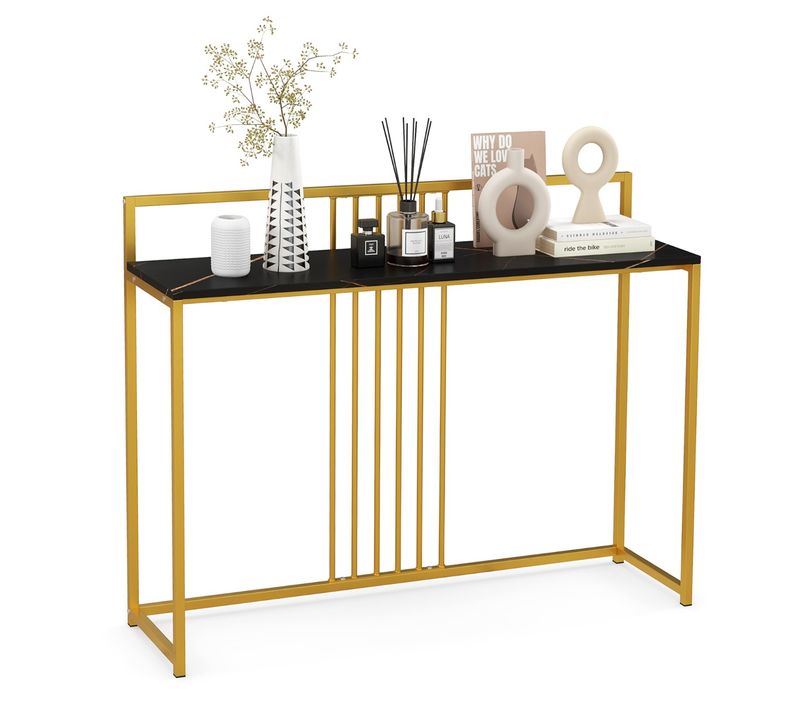 Table Console 120 X 32 X 89 Cm Avec Plateau En Faux Marbre Et Cadre En Métal Doré