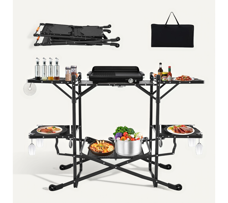 Table De Camping Pliable 135 X 54 X 88 Cm 4 Tablettes D'appoint Design Moderne Avec S