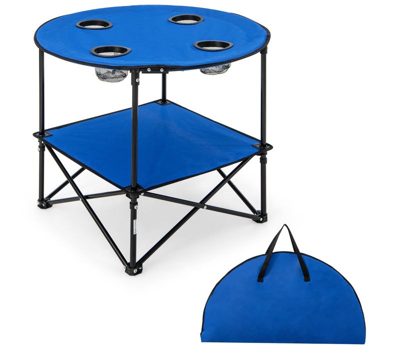 Table De Camping Pliante 72 X 59 Cm Avec Rangement Et 4 Porte-gobelets Moderne En Tis