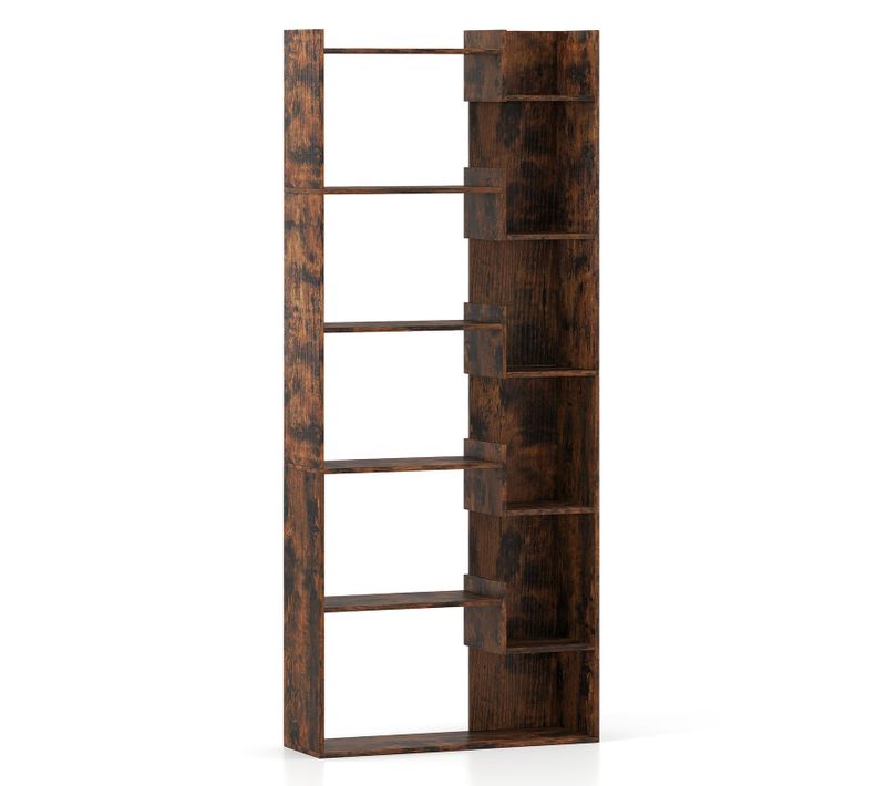 étagère à Livres 69 X 22 X 163 Cm 11 Niveaux De Rangement Robuste En Bois Brun Rustiq