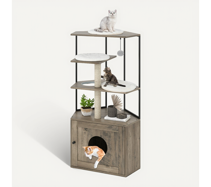 Arbre à Chat En Angle 78 X 50 X 138 Cm Avec Enclos Pour Litière Espace Optimisé Style