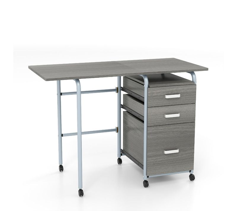 Bureau Pliable Avec 3 Tiroirs 105 X 50 X 74 Cm Gain De Place Et Mobilité Facile