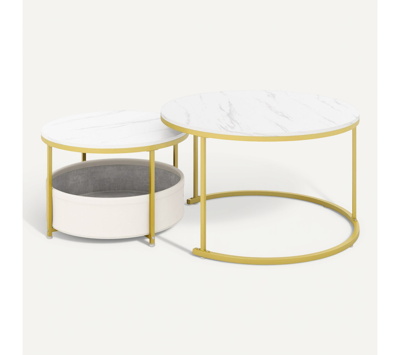 Lot De 2 Tables Basses Rondes 80 X 48,5 Cm Et 60 X 40 Cm Pratique Modulable Ambiance