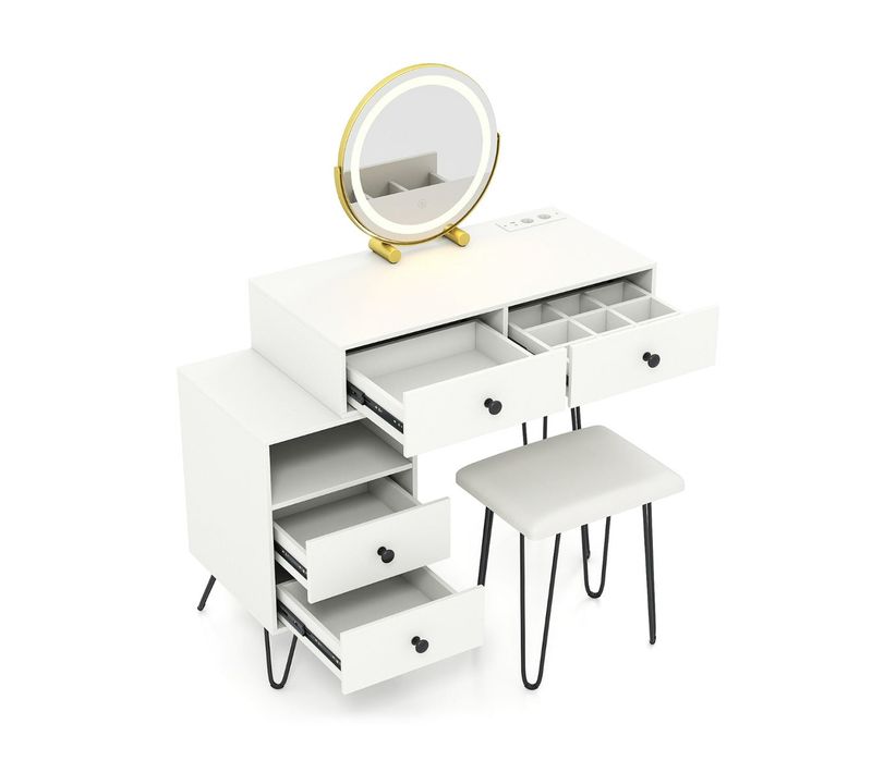 Coiffeuse Moderne Avec Miroir Rotatif Et Station De Charge 98 X 40 X 120 Cm Pratique