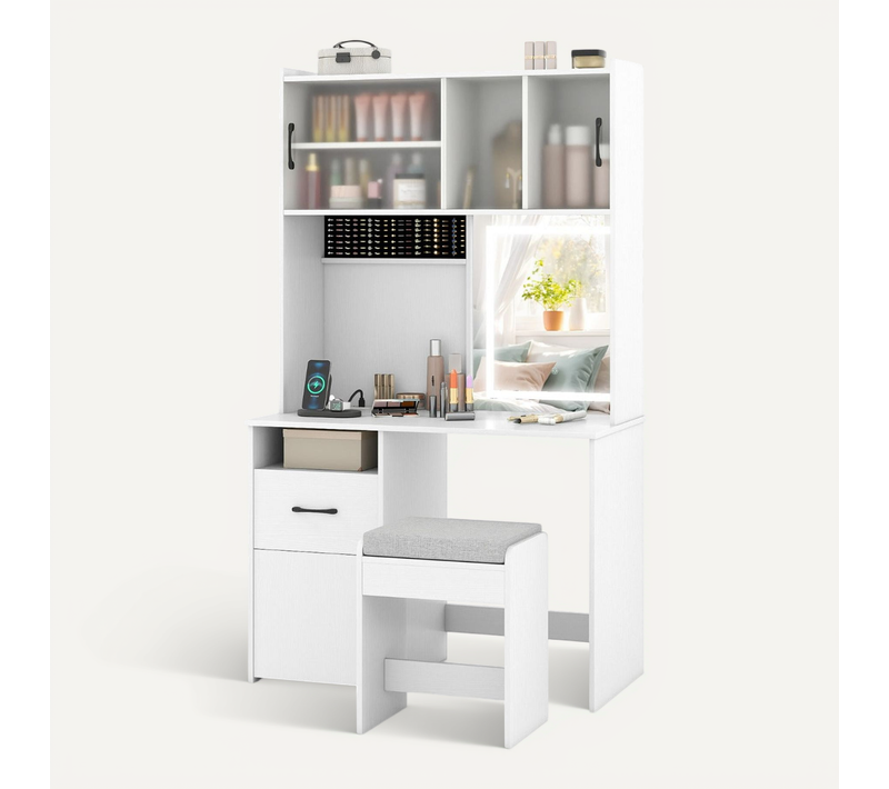 Coiffeuse Miroir Éclairée 100 X 50 X 170 Cm Rangement Pratique 3 Modes D'éclairage