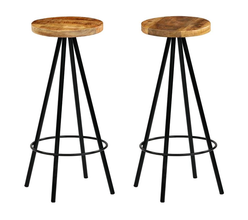 Lot De Deux Tabourets De Bar Design Chaise Siège Bois Massif De Manguier 1202183