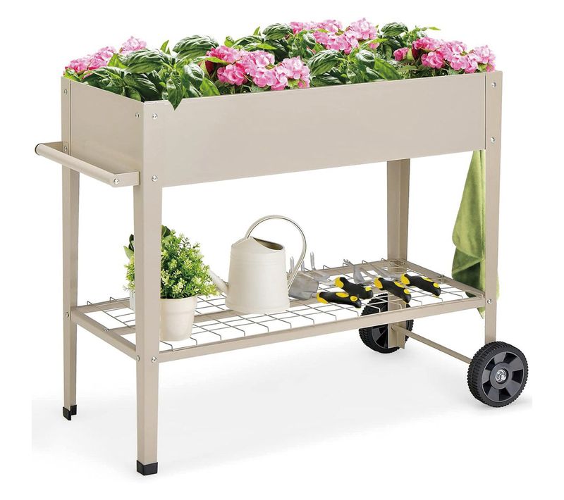 Jardinière Surélevée 95 X 40 X 80 Cm Avec Étagère De Rangement Haut Espace 65l