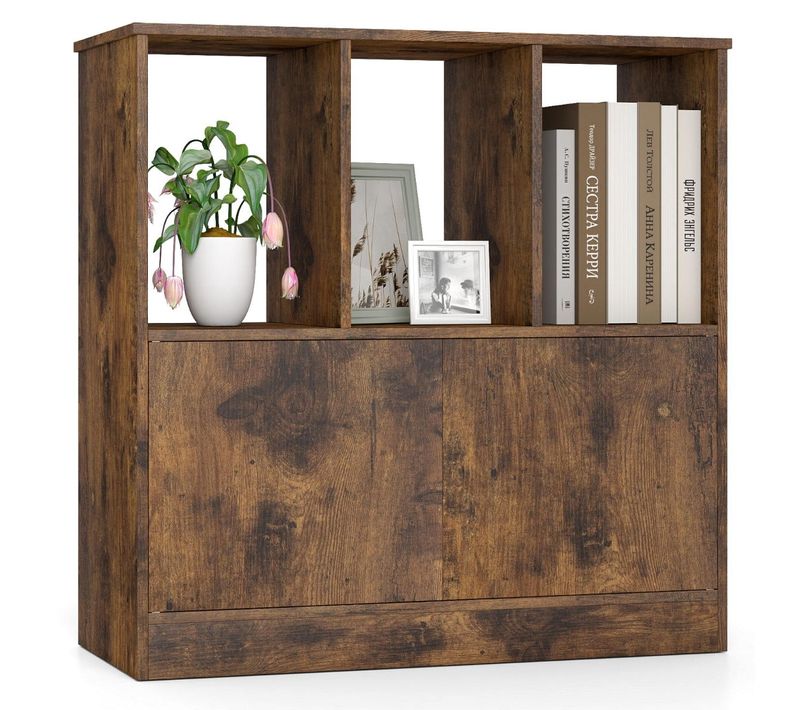 Bibliothèque 3 Niveaux Cube Avec Placard Et étagère Ouverte 70 X 30 X 70 Cm Moderne E