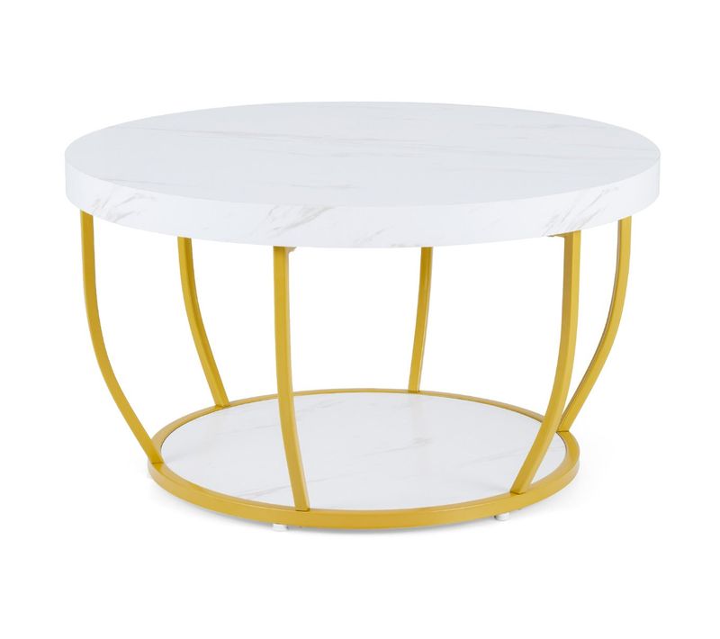 Table Basse Ronde 80 X 80 X 45 Cm à 2 Niveaux Pour Rangement Élégant En Style Rustique