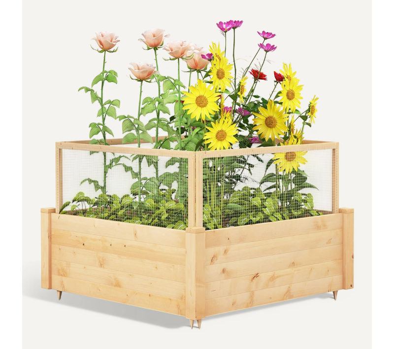 Jardinière En Bois Potager Extérieur 107 X 107 X 80 Cm Protégeant Vos Plantes