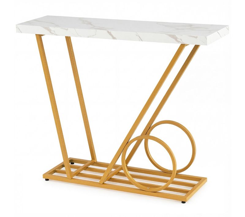 Table Console Moderne 100 X 29,5 X 81 Cm Design Chariot Avec Plateau En Marbre