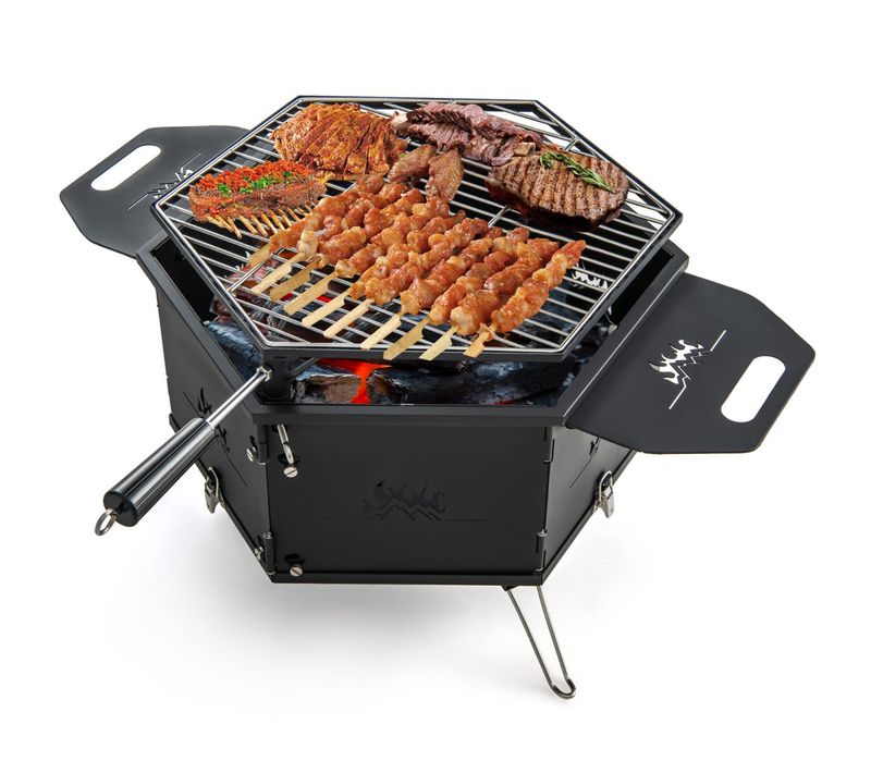 Barbecue Charbon Portable 3 En 1 77 X 74 X 38 Cm Multifonctions Pliable Usage Extérie