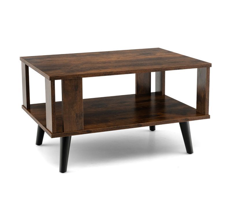 Table Basse Rectangulaire à 2 Niveaux 70 X 50 X 41 Cm Avec Espace De Rangement Ouvert