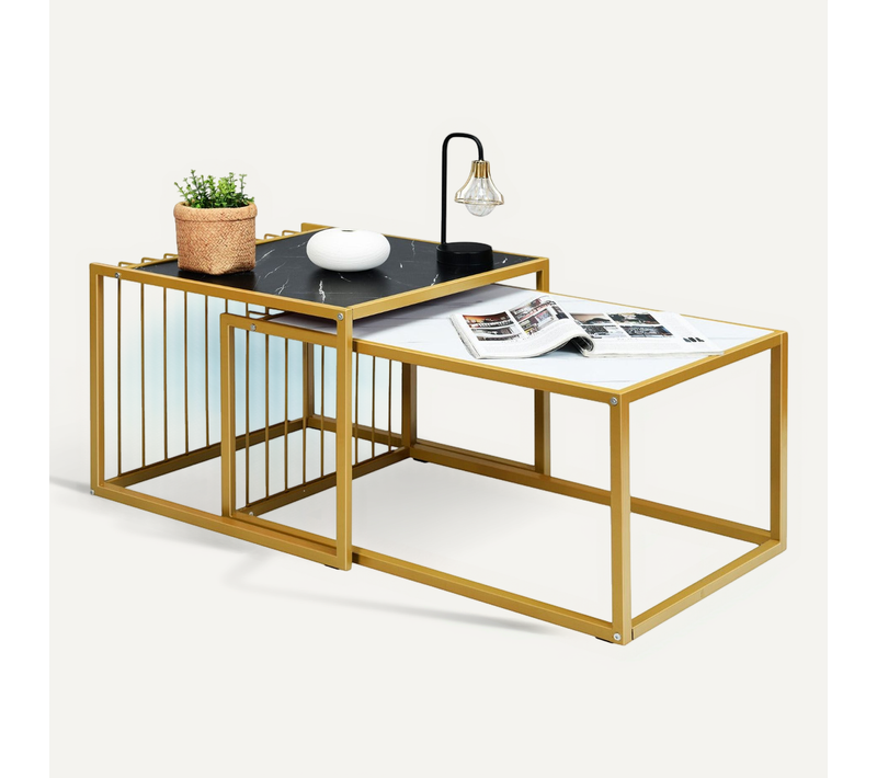 Lot De 2 Tables Basses Gigognes 80 X 53 X 38,5 Cm Design Moderne Emboîtables