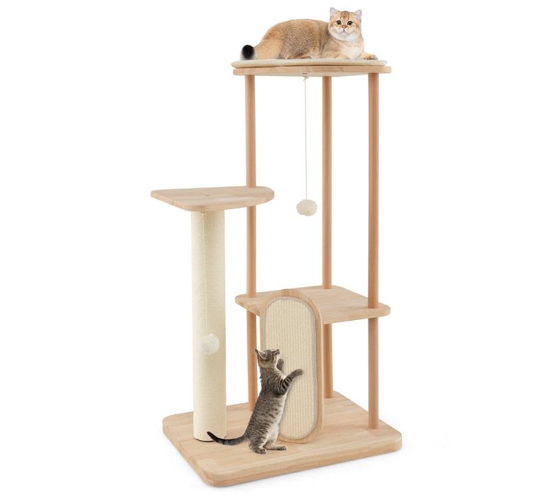 Arbre à Chat En Bois Moderne 59 X 47 X 112 Cm Aire De Jeux Confortable Et Griffoir