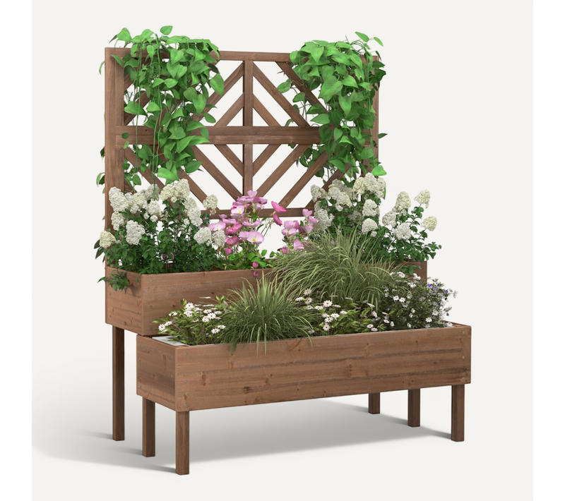 Jardinière Surélevée 2 Niveaux 109 X 62 X 135 Cm Avec Treillis Pour Plante Grimpante