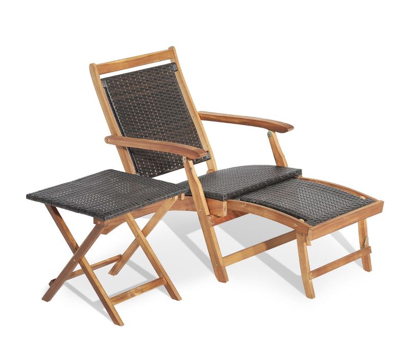 Chaise Longue De Jardin Avec Repose-pied Rétractable Et Table D'appoint Pliable