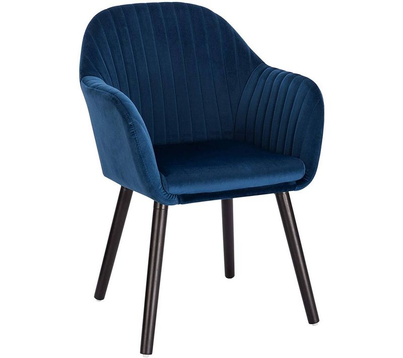 Fauteuil Lounge Chaise De Salle à Manger Velours Et Bois Bleu 19_0000193