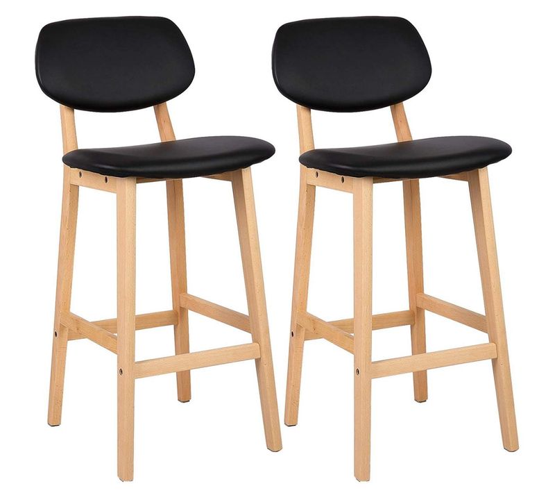 Tabourets De Bar En Synthétique Avec Structure En Bois Set De 2 Pièces Noir 19_000044