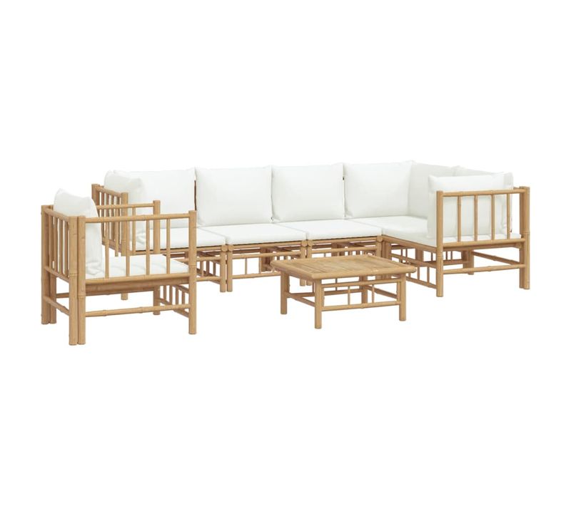 Salon De Jardin Meuble D'extérieur Ensemble De Mobilier 7 Pièces Avec Coussins Blanc
