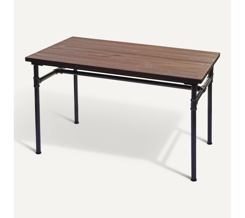 Table De Salle à Manger Bistrot Design Industriel En Métal Noir Et Bois Brun 120x70cm 04_0005112